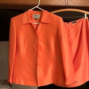 Silky, salmon, colored skirt and jacket size 12 P by Kasper